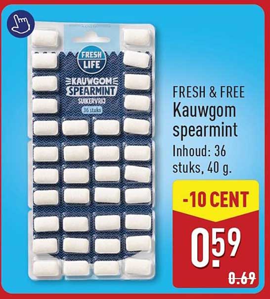 FRESH & FREE Kauwgom spearmint Inhoud: 36 stuks, 40 g. -10 CENT