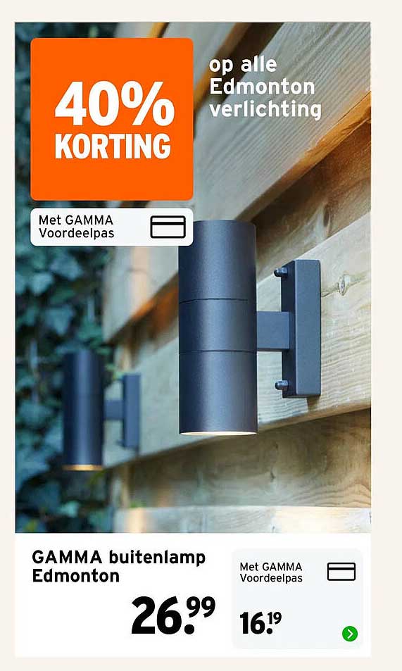 GAMMA buitenlamp Edmonton 40% KORTING op alle Edmonton verlichting