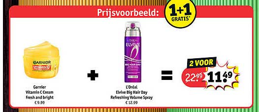 Garnier Vitamin C Cream Fresh and bright + L’Oréal Elvive Big Hair Day Refreshing Volume Spray 1+1 GRATIS