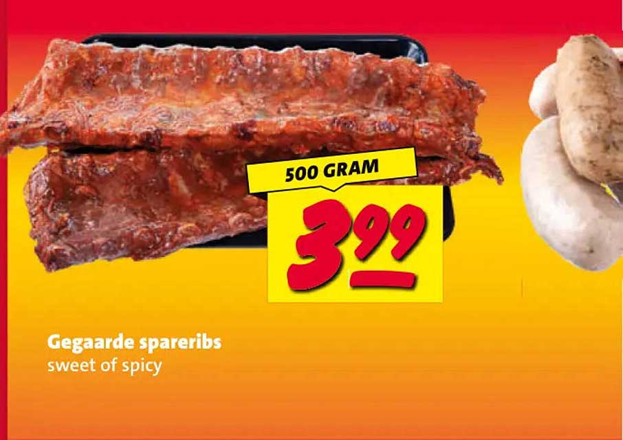 Gegaarde spareribs sweet of spicy 500 gram