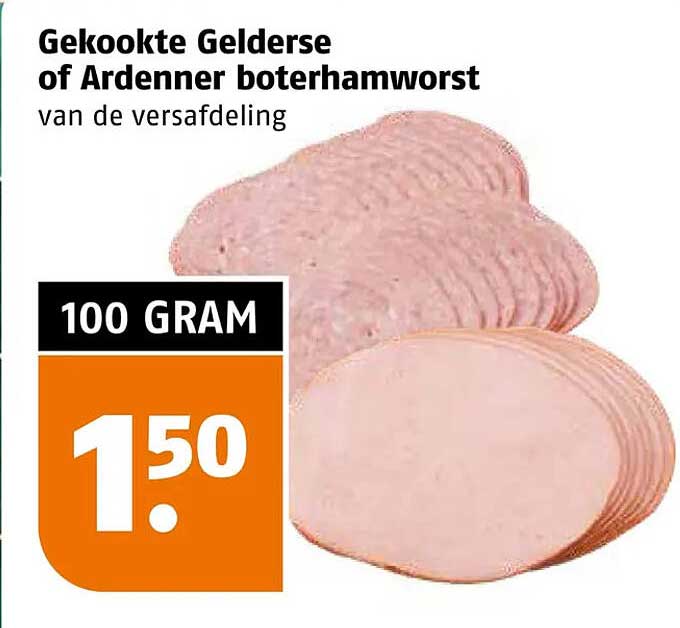 Gekookte Gelderse of Ardenner boterhamworst van de versafdeling