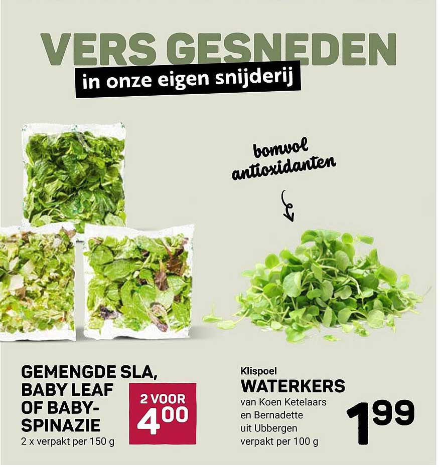 Gemengde sla, baby leaf of baby-spinazie 2 voor 4,00