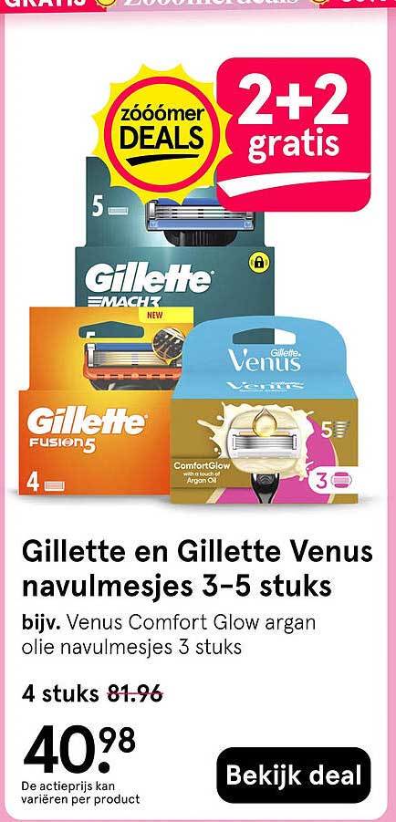 Gillette en Gillette Venus navulmesjes 3–5 stuks 2+2 gratis