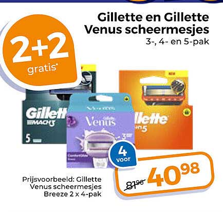Gillette en Gillette Venus scheermesjes 3-, 4- en 5-pak 2+2 gratis