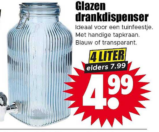 Glazen drankdispenser 4 liter