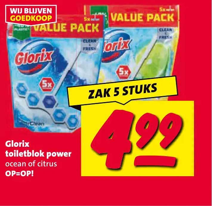 Glorix toiletblok power ocean of citrus ZAK 5 STUKS