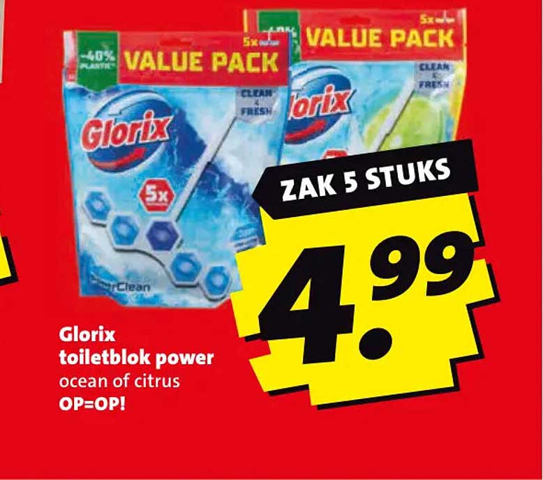 Glorix toiletblok power ocean of citrus ZAK 5 STUKS