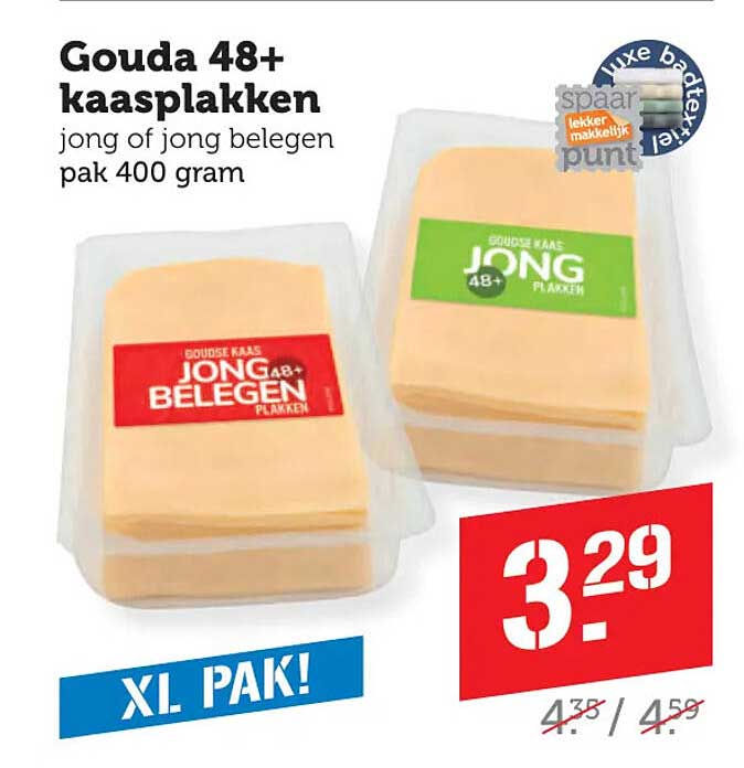 Gouda 48+ kaasplakken jong of jong belegen pak 400 gram