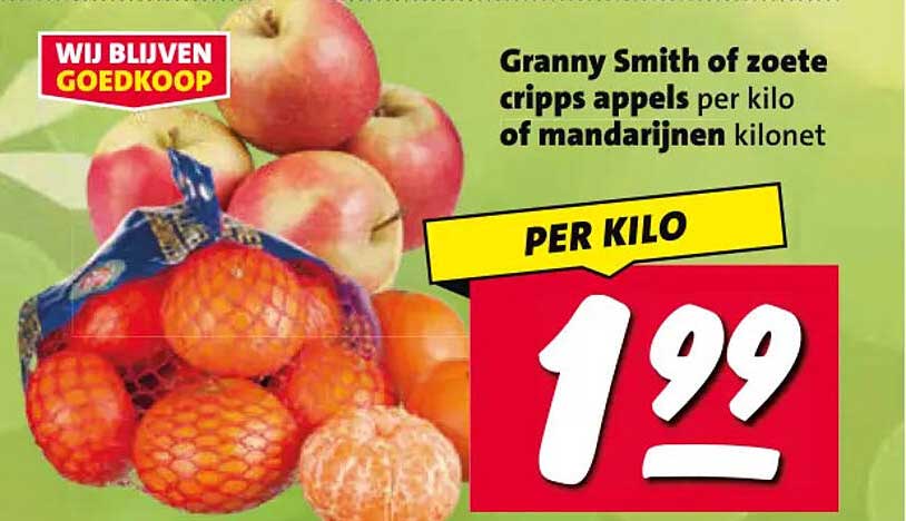 Granny Smith of zoete cripps appels per kilo of mandarijnen kilonet PER KILO