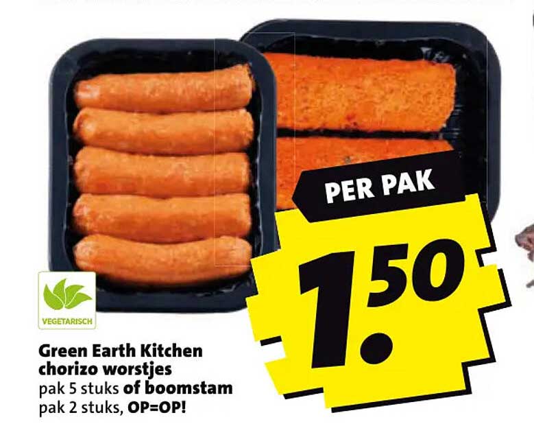 Green Earth Kitchen chorizo worstjes pak 5 stuks of boomstam pak 2 stuks, OP=OP!