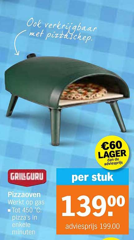 GRILLGURU Pizzaoven Werkt op gas Tot 450 °C: pizza's in enkele minuten per stuk