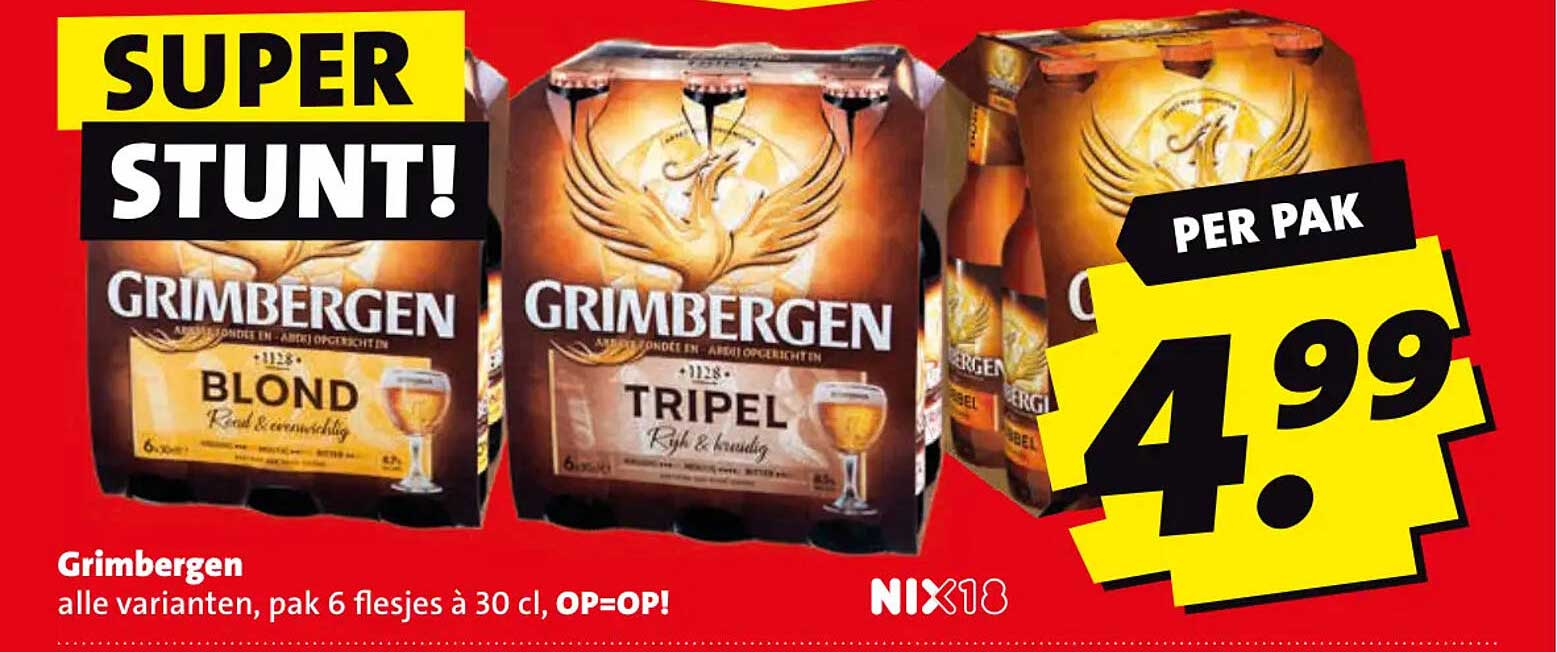 Grimbergen alle varianten, pak 6 flesjes à 30 cl, OP=OP! SUPER STUNT!