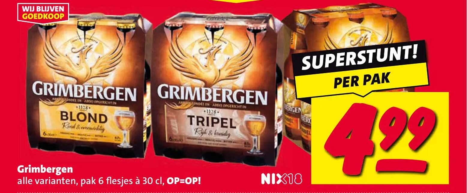 Grimbergen alle varianten, pak 6 flesjes à 30 cl, OP=OP! SUPERSTUNT! PER PAK