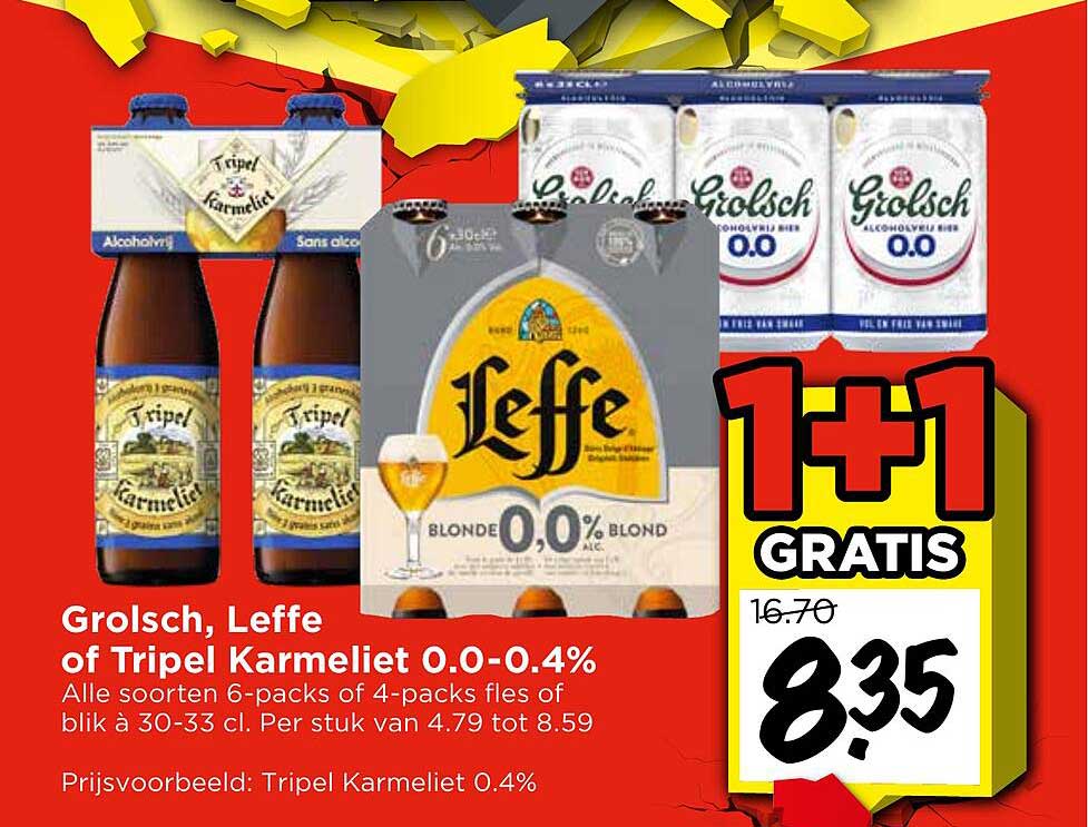 Grolsch, Leffe of Tripel Karmeliet 0.0-0.4% 1+1 GRATIS
