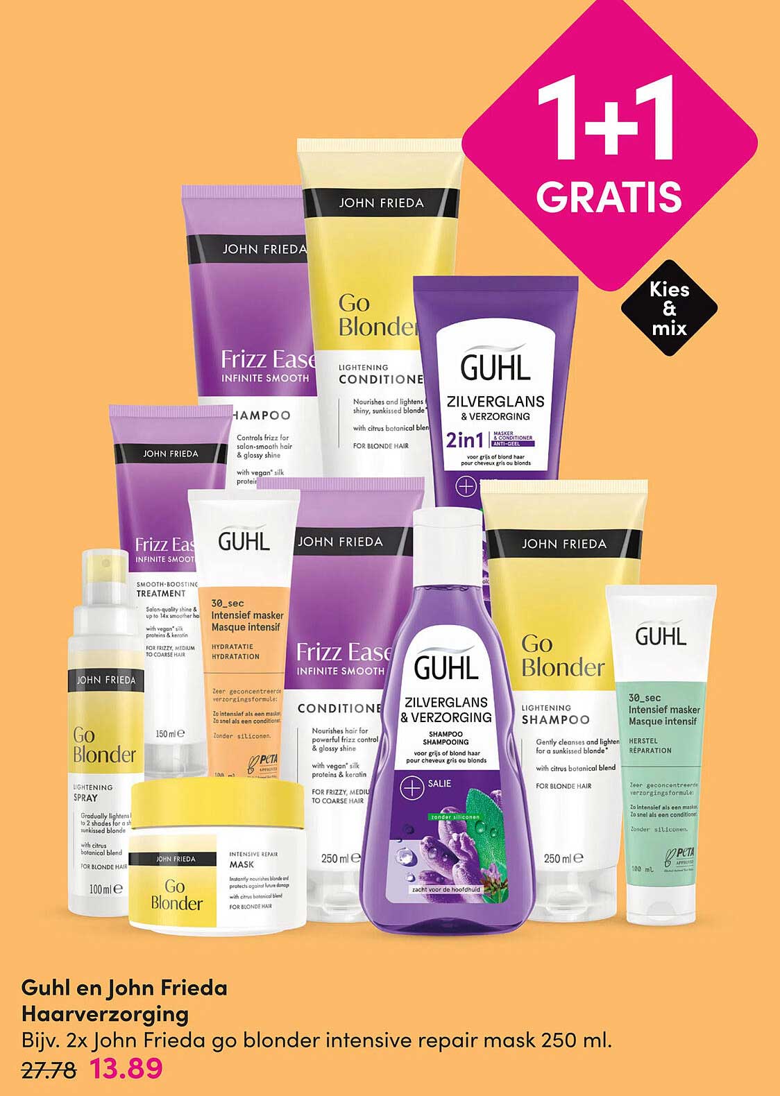 Guhl en John Frieda Haarverzorging 1+1 gratis