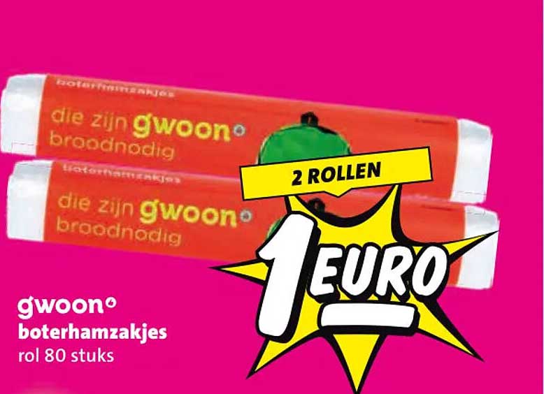 g'woon boterhamzakjes rol 80 stuks 2 rollen 1 EURO