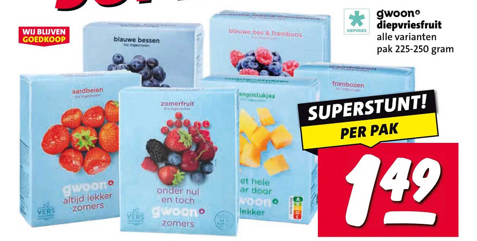 g'woon diepvriesfruit alle varianten pak 225-250 gram SUPERSTUNT! PER PAK