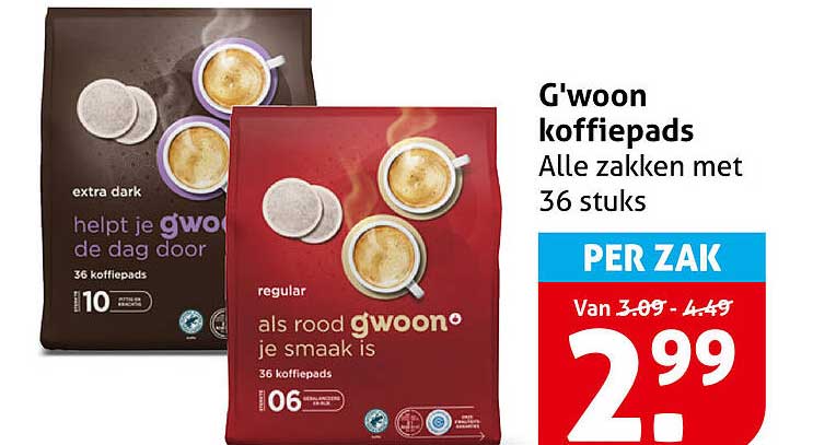G'woon koffiepads Alle zakken met 36 stuks PER ZAK