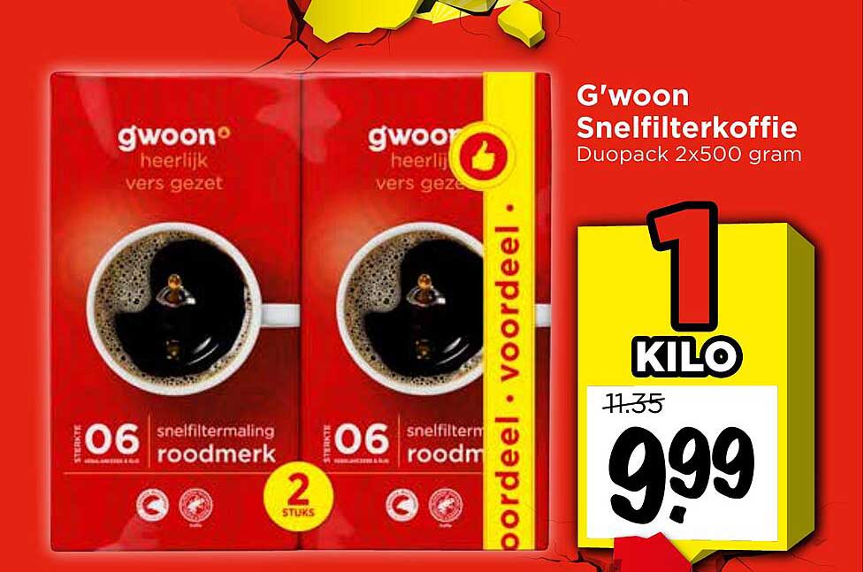 G'woon Snelfilterkoffie Duopack 2x500 gram 1 kilo