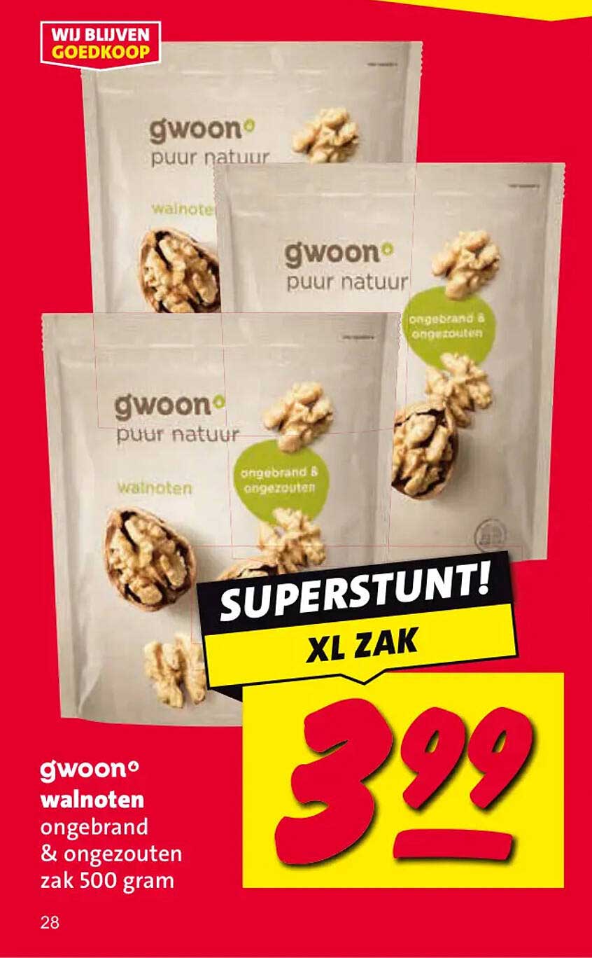 g'woon walnoten ongeb­rand & ongezouten zak 500 gram SUPERSTUNT! XL ZAK