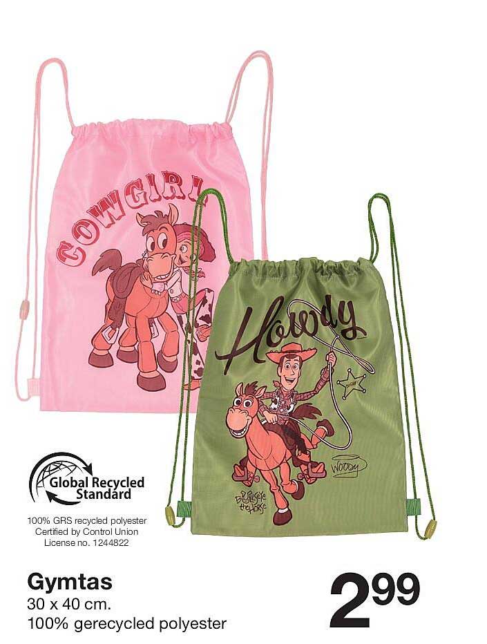 Gymtas 30 x 40 cm. 100% gerecycled polyester