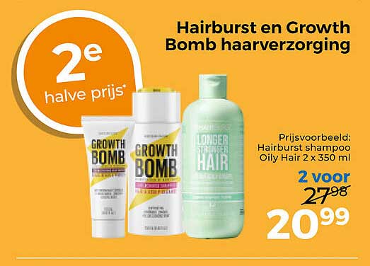 Hairburst en Growth Bomb haarverzorging 2e halve prijs