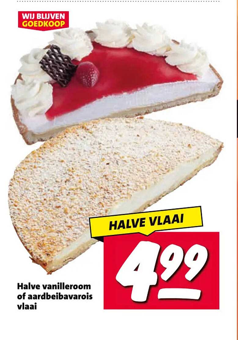 Halve vanilleroom of aardbeibavarois vlaai