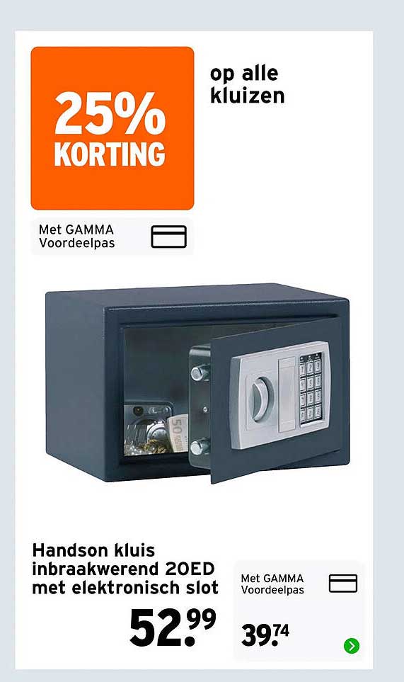 Handson kluis inbraakwerend 20ED met elektronisch slot 25% korting op alle kluizen