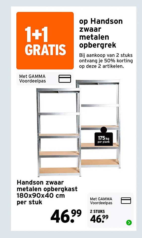 Handson zwaar metalen opbergrek 180x90x40 cm per stuk 1+1 GRATIS