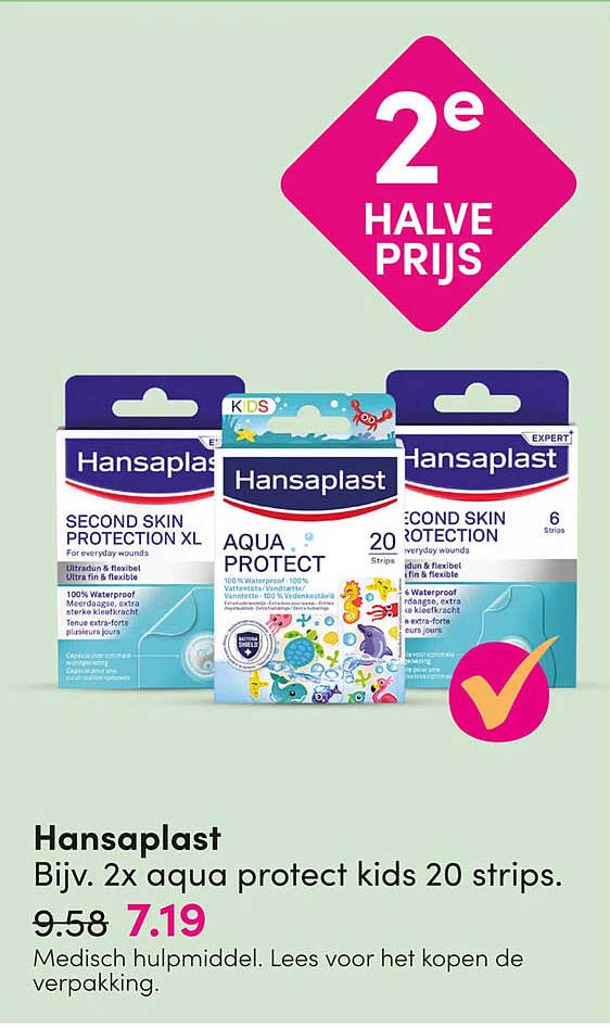 Hansaplast Bijv. 2x aqua protect kids 20 strips. 2e halve prijs