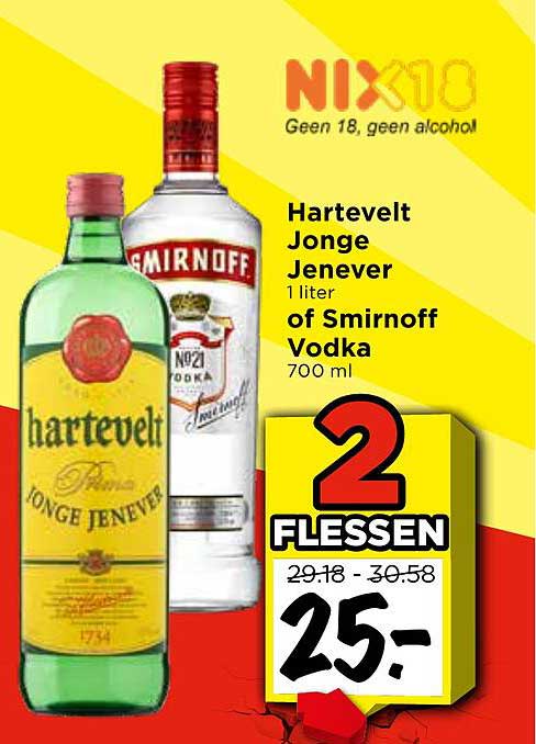 Hartevelt Jonge Jenever 1 liter of Smirnoff Vodka 700 ml 2 FLESSEN
