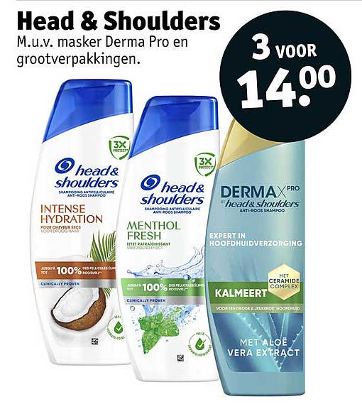 Head & Shoulders M.u.v. masker Derma Pro en grootverpakkingen 3 voor 14,00