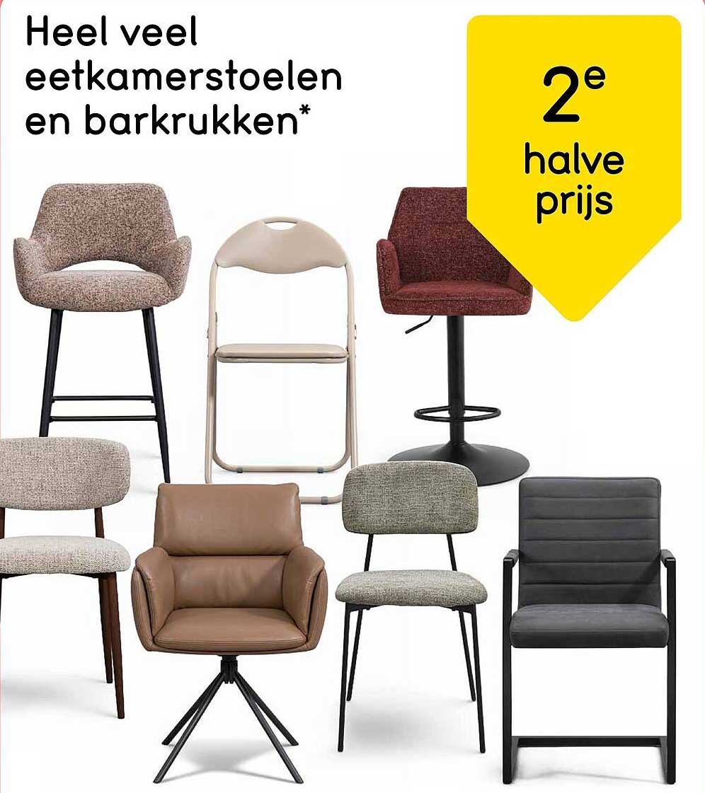 Heel veel eetkamerstoelen en barkrukken* 2e halve prijs