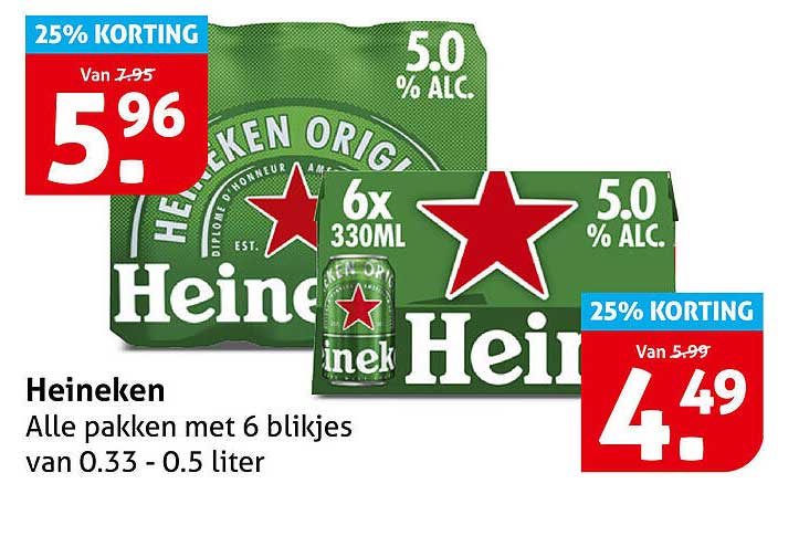 Heineken Alle pakken met 6 blikjes van 0.33 - 0.5 liter