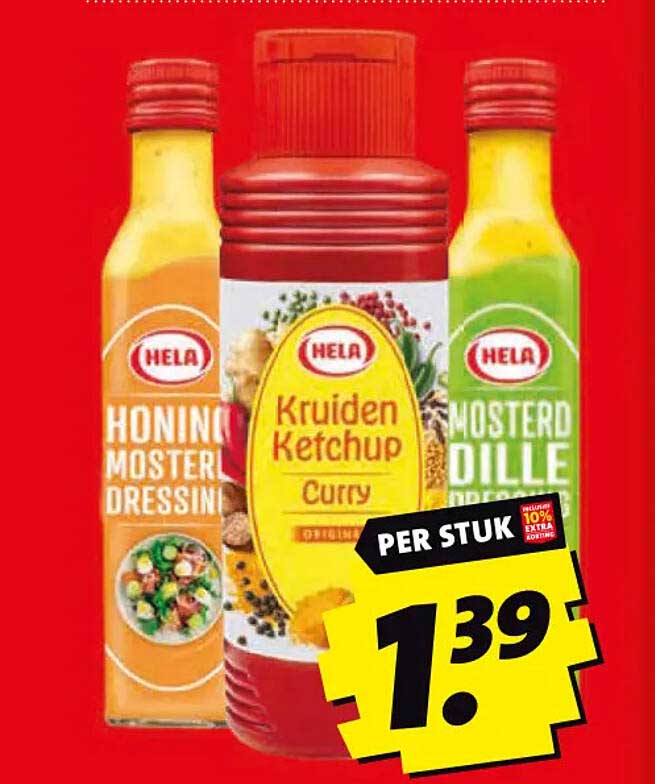 Hela Honing Mosterd Dressing, Kruiden Ketchup Curry of Mosterd Dille Dressing per stuk