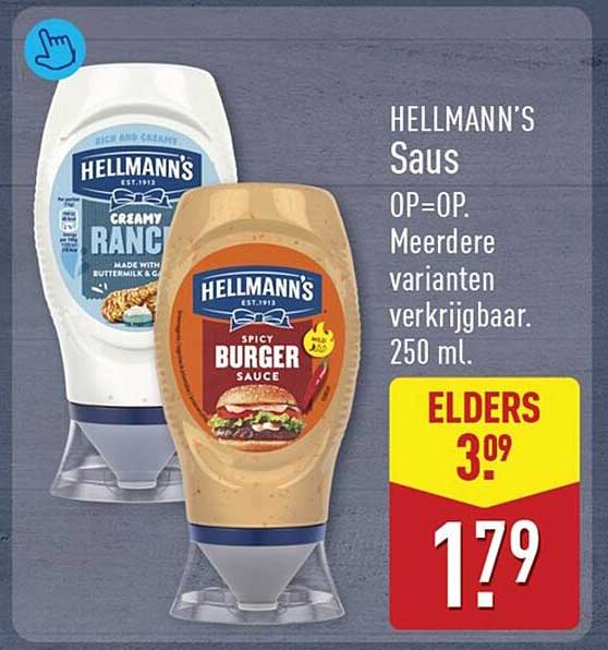 HELLMANN'S Saus OP=OP. Meerdere varianten verkrijgbaar. 250 ml.