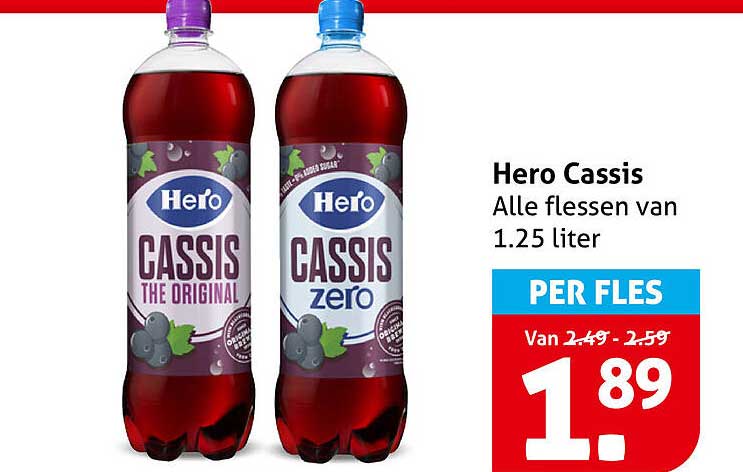 Hero Cassis Alle flessen van 1.25 liter PER FLES
