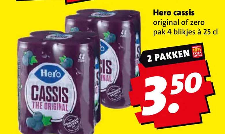 Hero cassis original of zero pak 4 blikjes à 25 cl 2 pakken