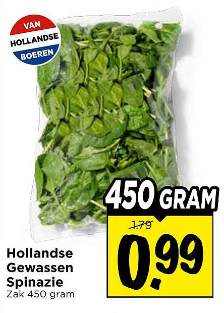 Hollandse Gewassen Spinazie Zak 450 gram