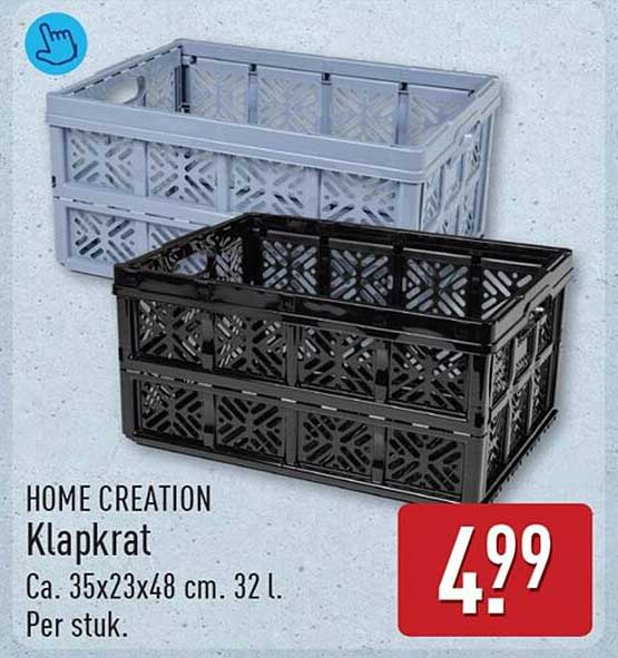 HOME CREATION Klapkrat Ca. 35x23x48 cm. 32 l. Per stuk.