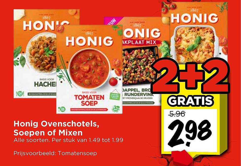 Honig Ovenschotels, Soepen of Mixen 2+2 gratis