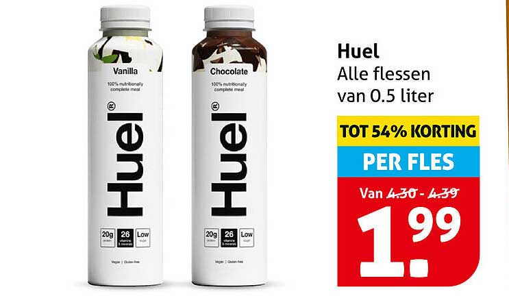 Huel Alle flessen van 0.5 liter TOT 54% KORTING PER FLES