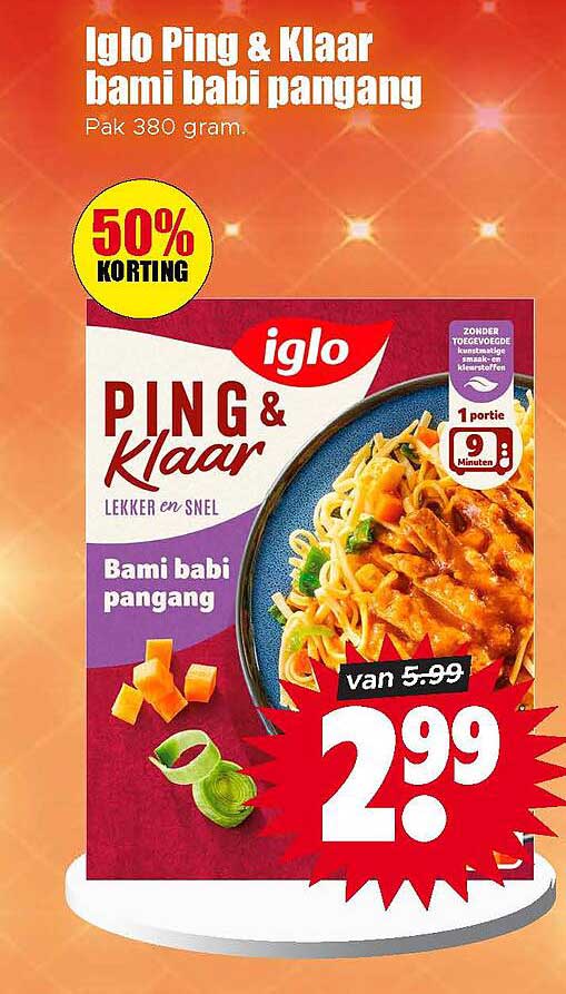 Iglo Ping & Klaar bami babi pangang 50% KORTING