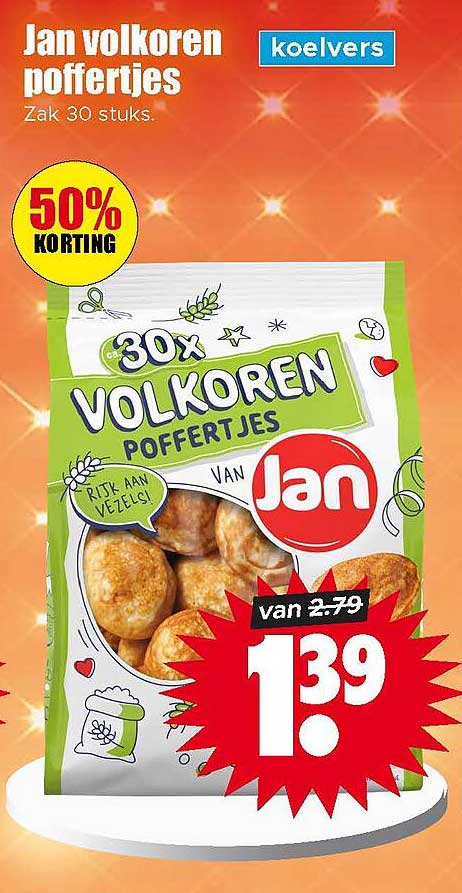 Jan volkoren poffertjes zak 30 stuks 50% korting