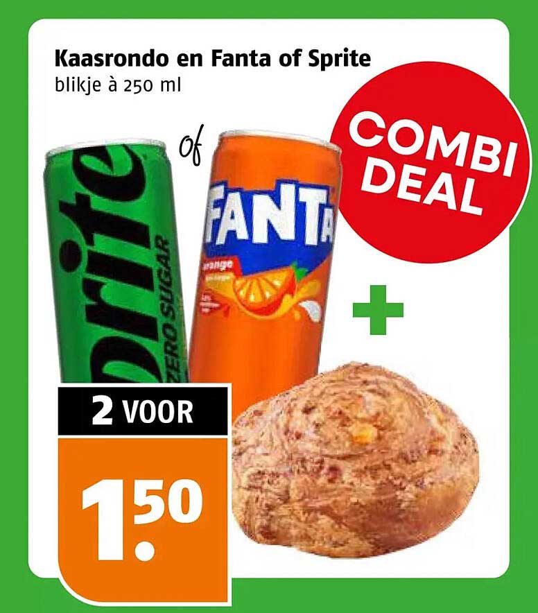 Kaasrondo en Fanta of Sprite blikje à 250 ml COMBI DEAL