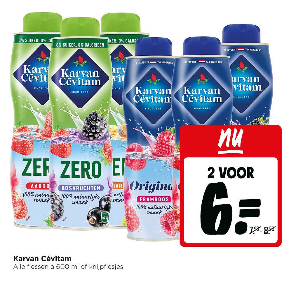 Karvan Cévitam Alle flessen à 600 ml of knijpflessjes 2 voor 6=