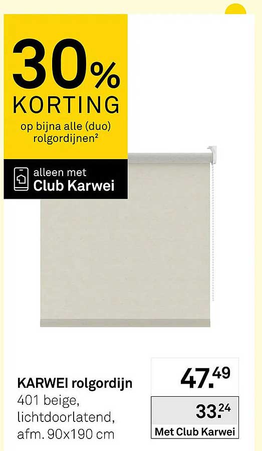 KARWEI rolgordijn 401 beige, lichtdoorlatend, afm. 90x190 cm 30% KORTING op bijna alle (duo) rolgordijnen alleen met Club Karwei