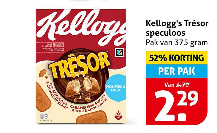 Kellogg's Trésor speculoos Pak van 375 gram 52% KORTING PER PAK