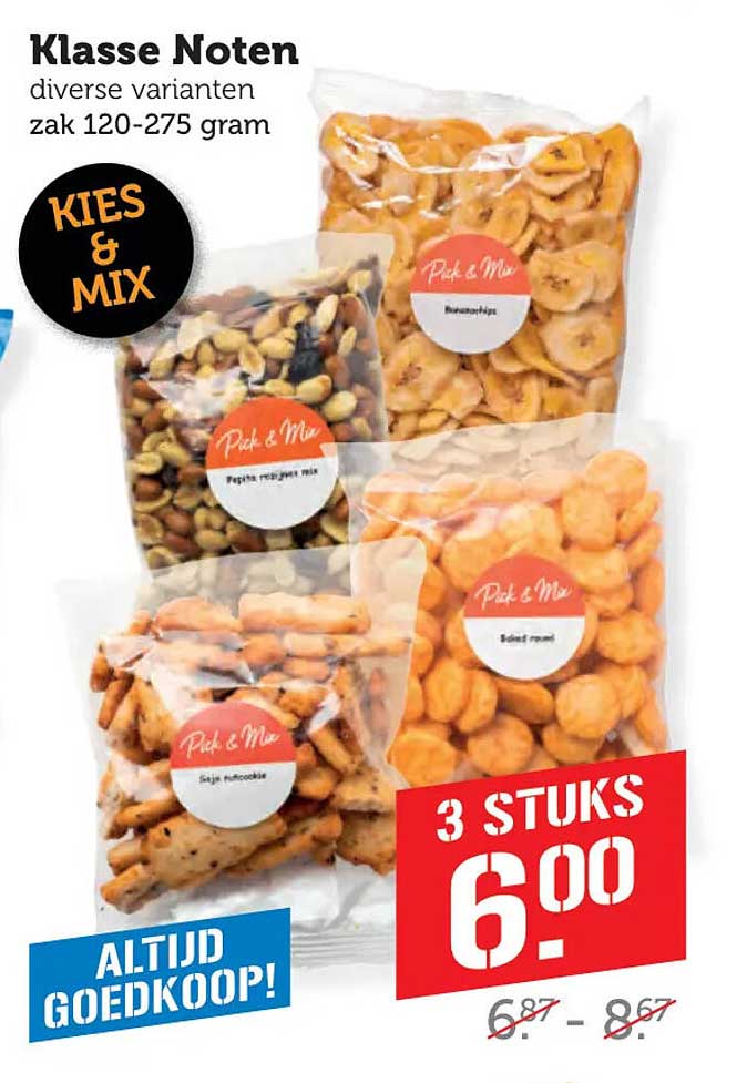 Klasse Noten diverse varianten zak 120-275 gram 3 stuks