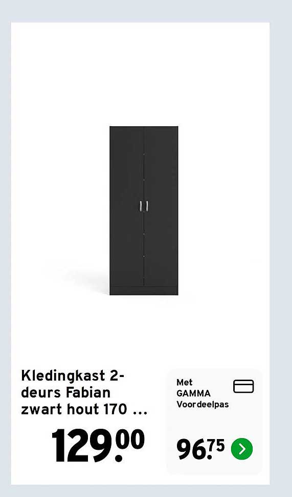 Kledingkast 2-deurs Fabian zwart hout 170 ...